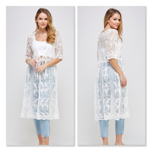 Boutique Tops - Romantic White Lace Long Kimono